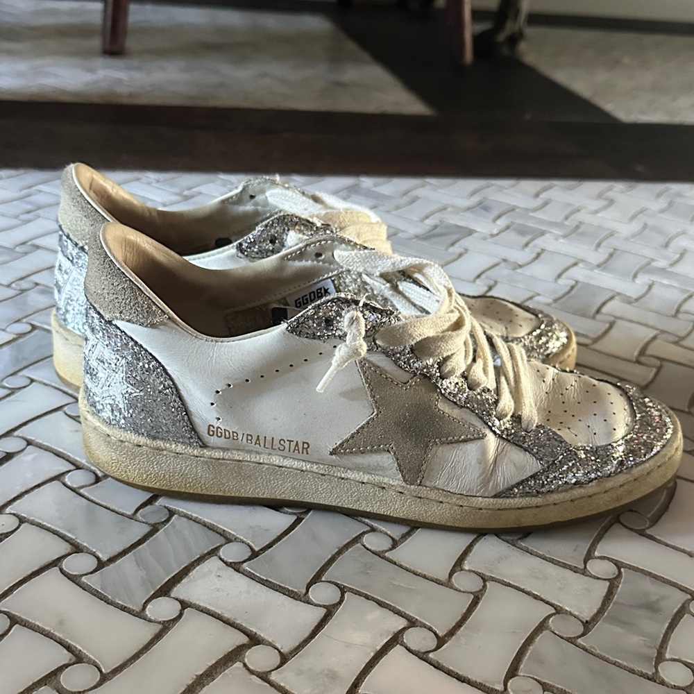 Rare! Golden Goose Women's Glitter Silver and White Sneakers - ball star size 38